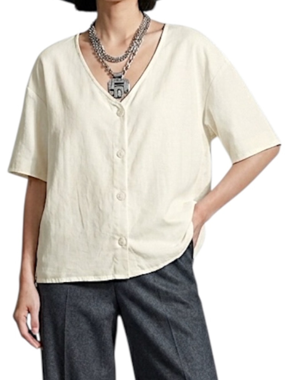 Liverpool LA linen blend minimalist old money cream boxy oversized blouse top S